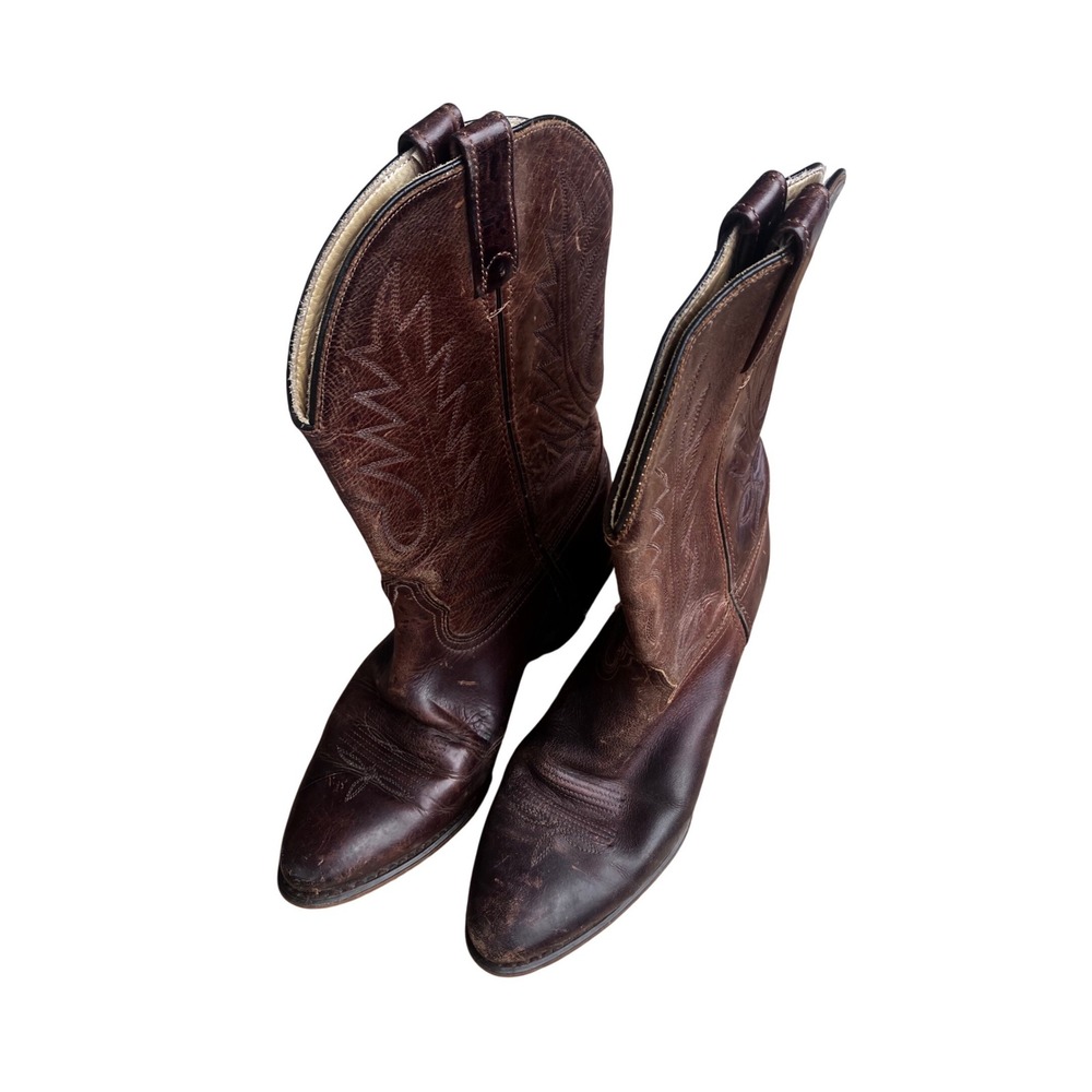 Justin Women Western Boots 8 M Brown Leather Stitched Pointed Toe